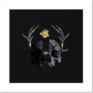 Broken skull with a gold flower Posters and Art